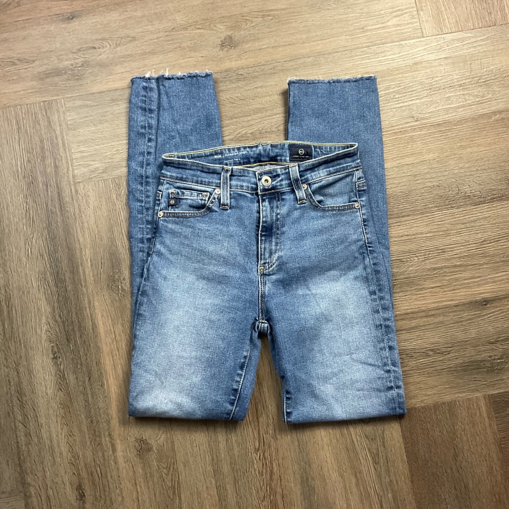 AG Adriano Goldschmied Mari Mid Rise Slim Straight Raw Hem Jeans Womens 24 Blue